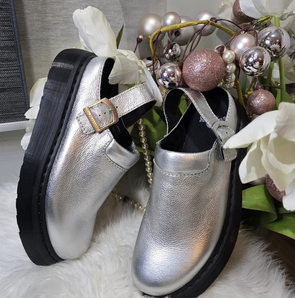 Dr. Martens Silver  Metallic Laketen Mules Slingback Platform Shoes  men\'s 12